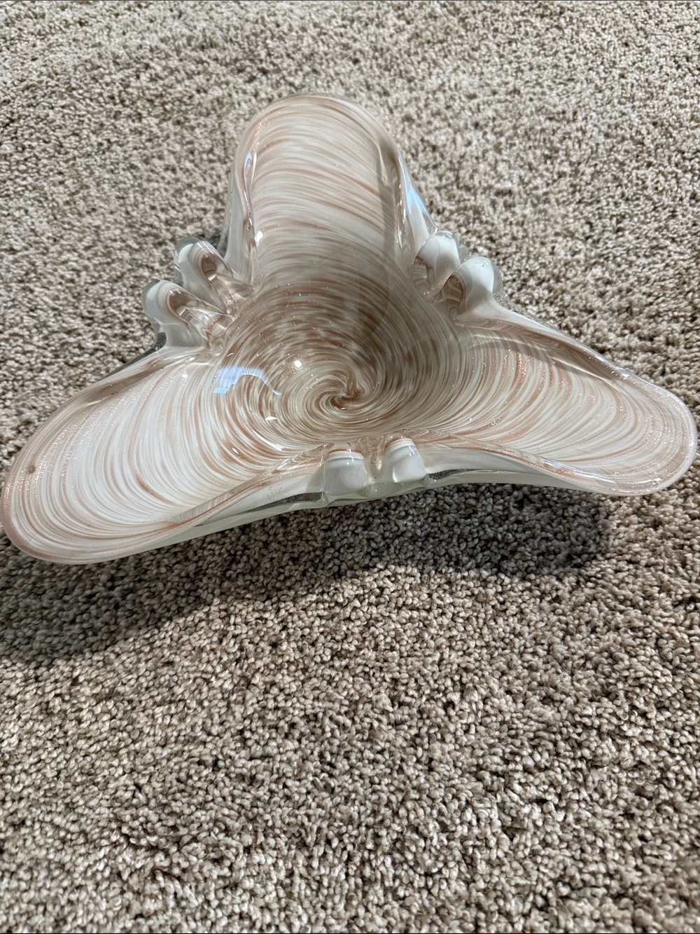 Art Glass Swirl Bowl/Ashtray- Cream & Light Brown Gold